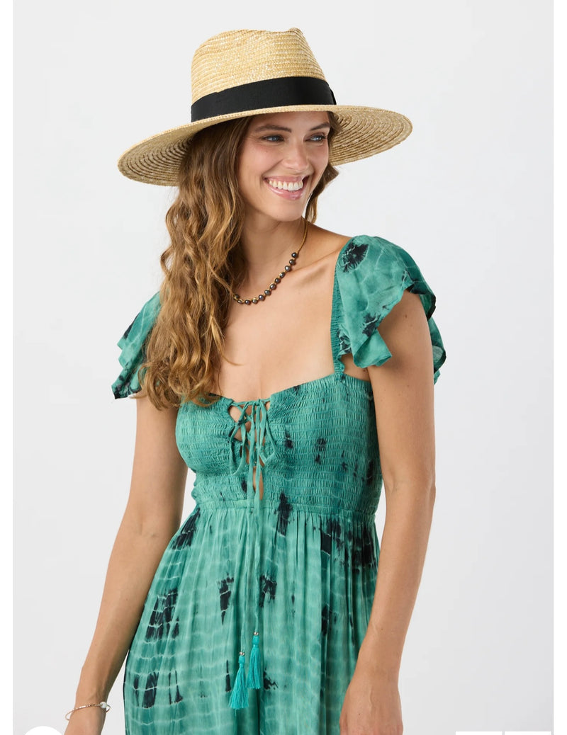 Tiare Hawaii Emerald Black Izzy Tie Front Flutter Sleeve Jumpsuit