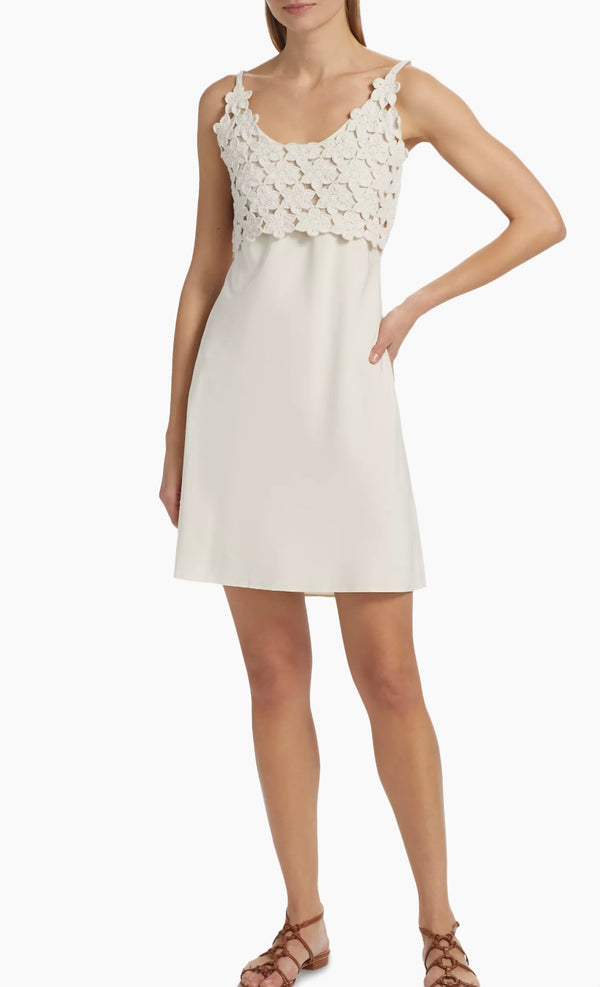 DH New York Pearl Scoop Neck Sleeveless Pullover Crochet Bodice Mini Dress