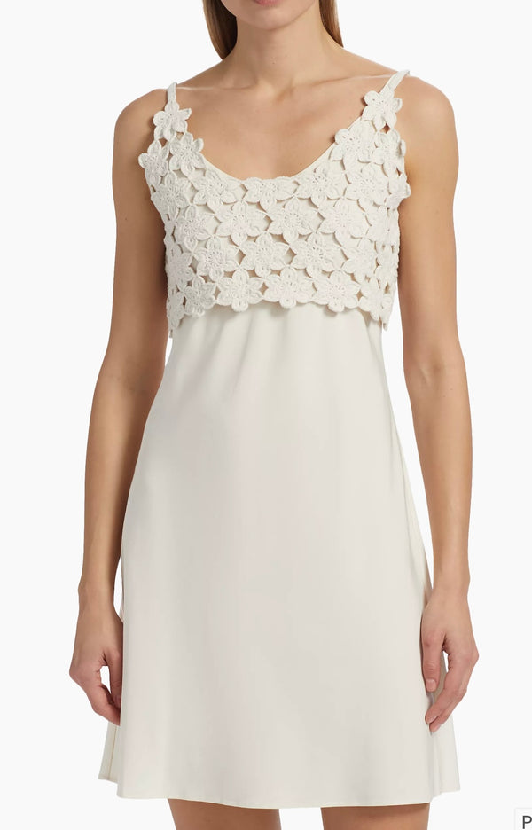DH New York Pearl Scoop Neck Sleeveless Pullover Crochet Bodice Mini Dress