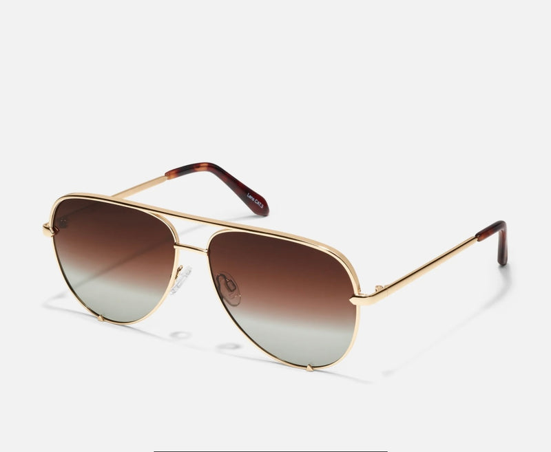 Quay Gold Frame w/Brown Fade Lens High Key Mini Sunglasses
