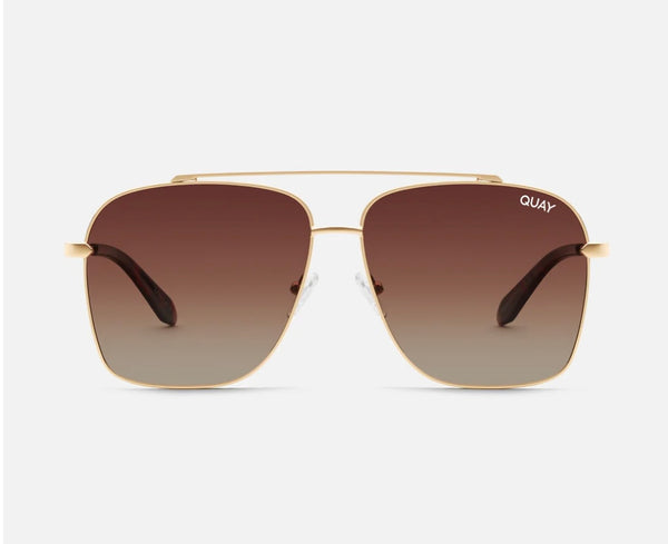 Quay Gold Frame w/Brown Ends w/Pink Fade Lens High Roller Sunglasses