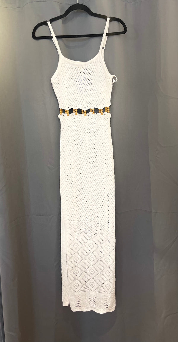 Vintage Havana White Crochet Beaded Maxi Dress