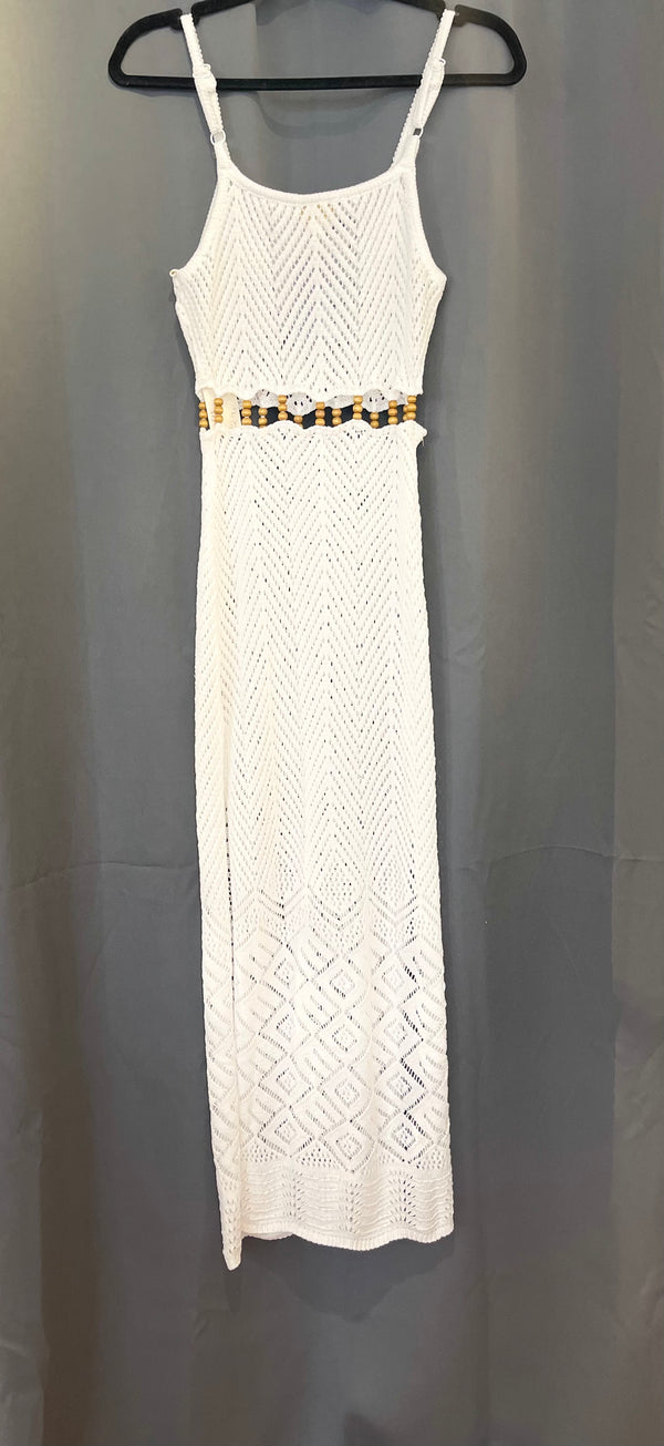 Vintage Havana White Crochet Beaded Maxi Dress