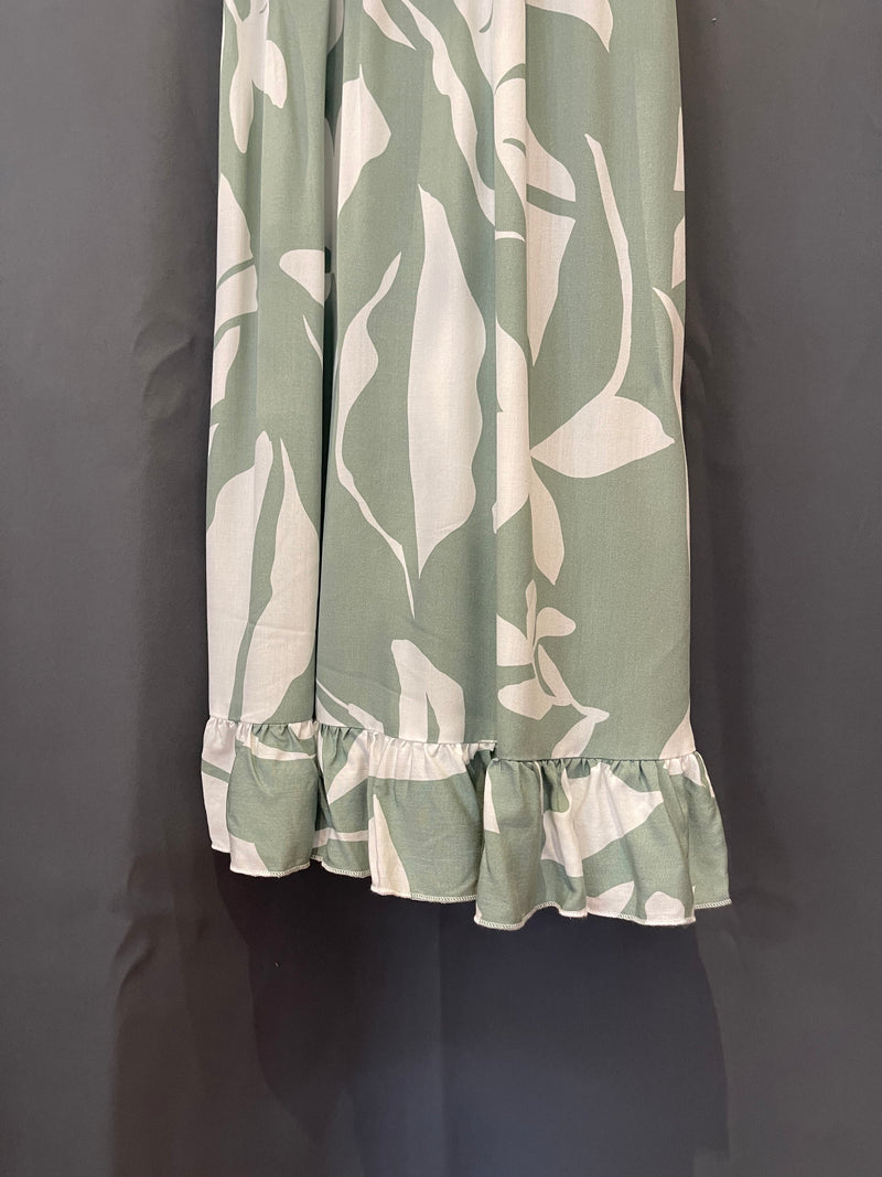Surf Gypsy Sage/White/Gold Tropical Printed Crochet Detail Bodice Maxi Dress