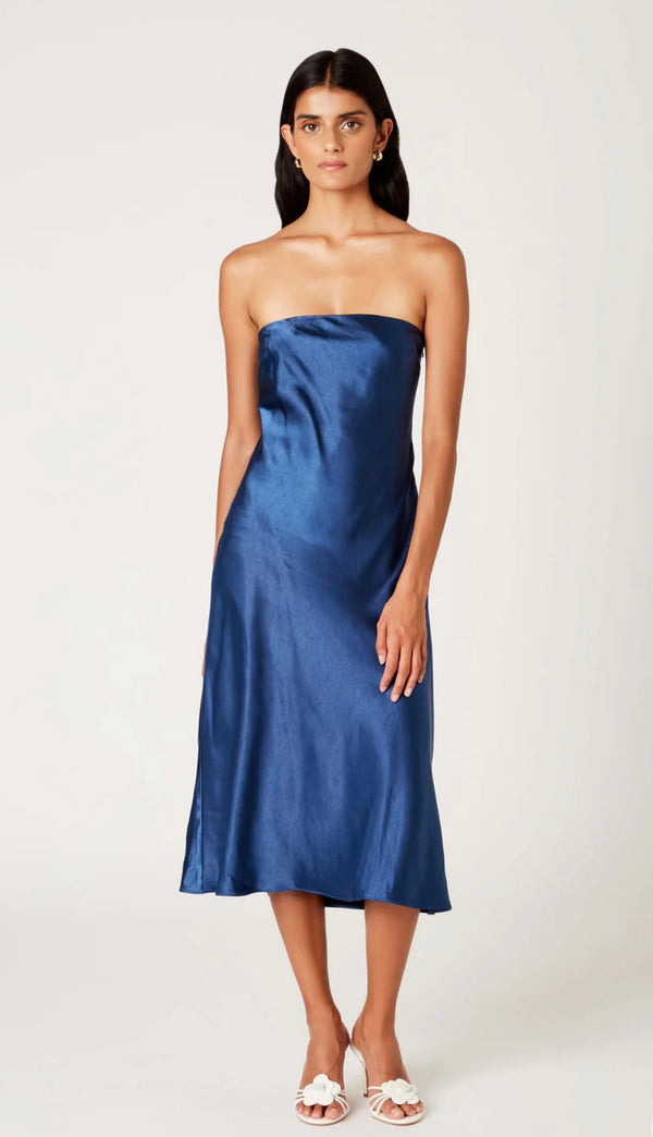 NIA Navy Carolyn Tube Style Strapless Midi Dress