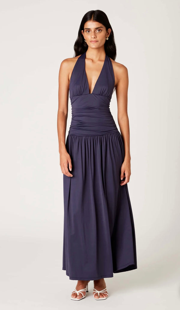 NIA Navy Sahara Halter Neck Full Skirt Maxi Dress
