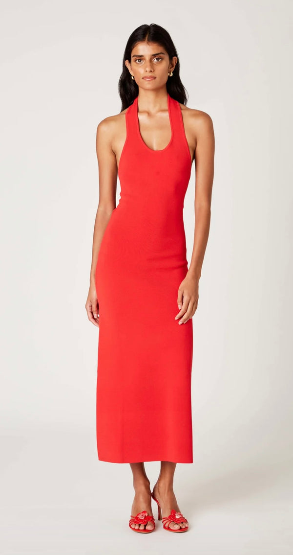 NIA Cherry Tamia Knit Halter Midi Dress