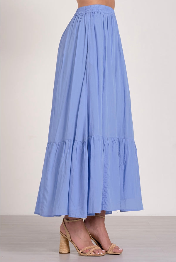 Elan Blue Tiered Elastic Waist Midi Skirt