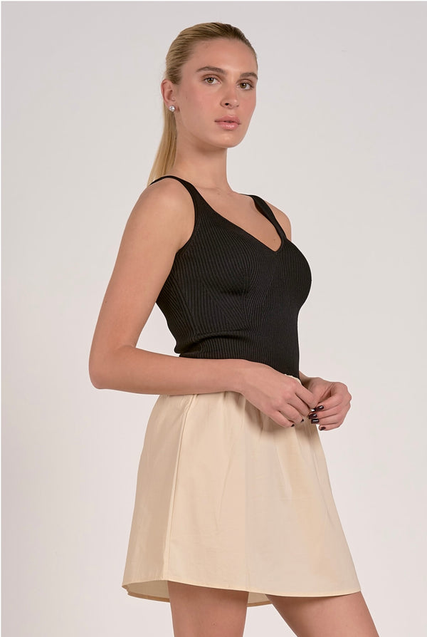 Elan Beige Black Combo Wide Strap Mini Dress