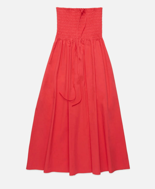 DeLuc Red Osorio Smocked Bodice Halter W/Full Skirt Midi Dress
