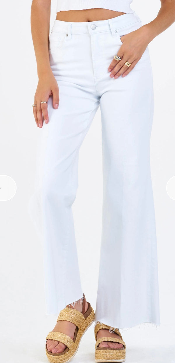 Dear John Denim White High Rise Wide Leg w/Cut Off Hem Jeans
