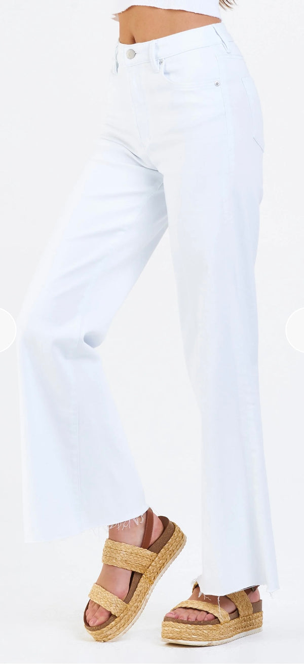 Dear John Denim White High Rise Wide Leg w/Cut Off Hem Jeans