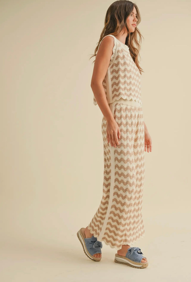 Miou Muse Tan/White Crochet Pants
