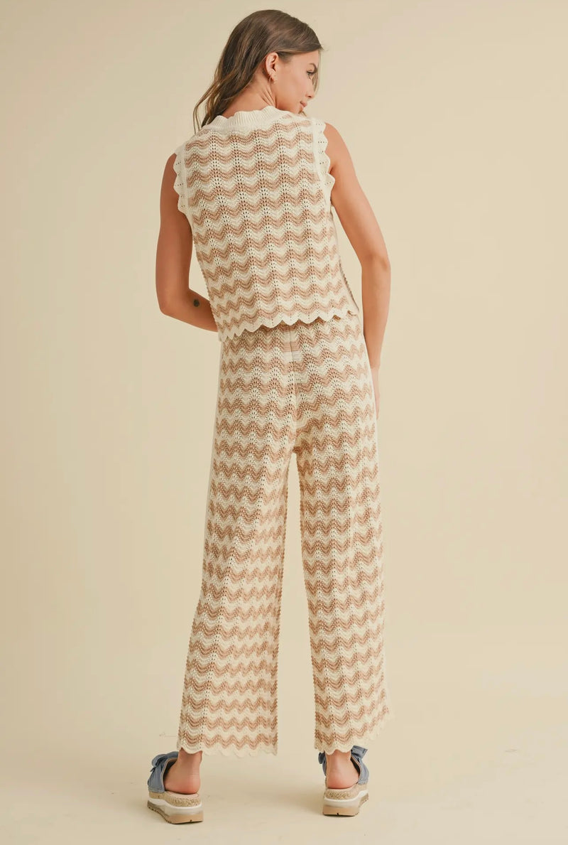 Miou Muse Tan/White Crochet Pants