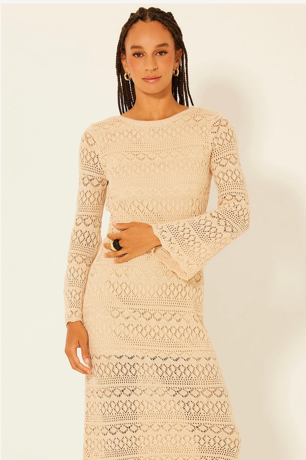 Bila 77 Sandshell Crochet Knit Palos Verdes Midi Dress