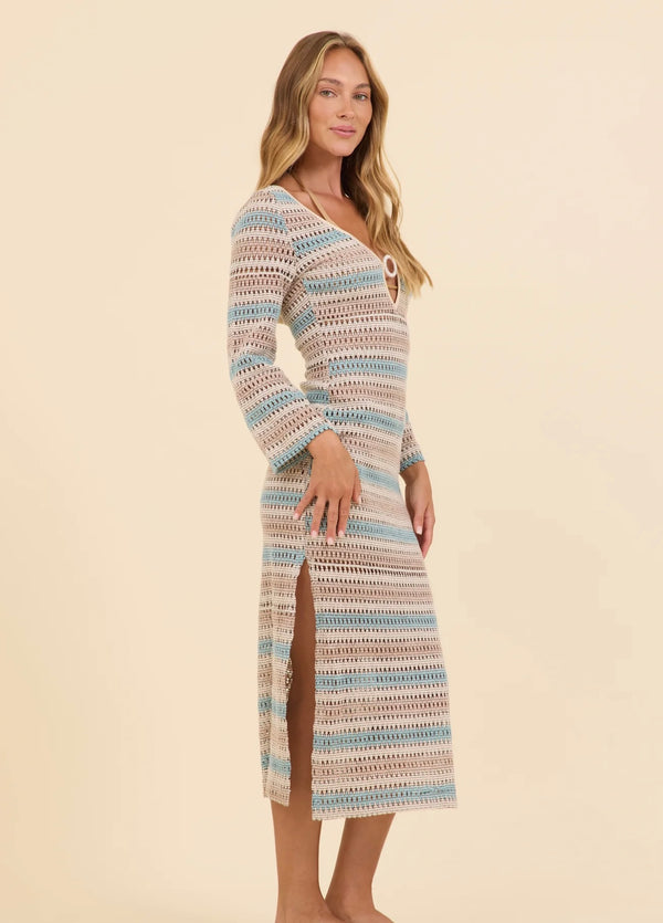 Vintage Havana Bora Bora Stripe Plunge Textured Woven Maxi Dress