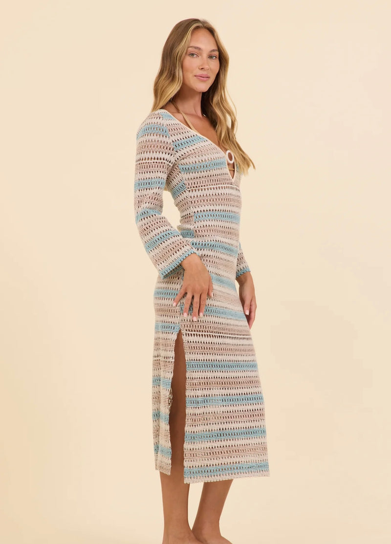 Vintage Havana Bora Bora Stripe Plunge Textured Woven Maxi Dress