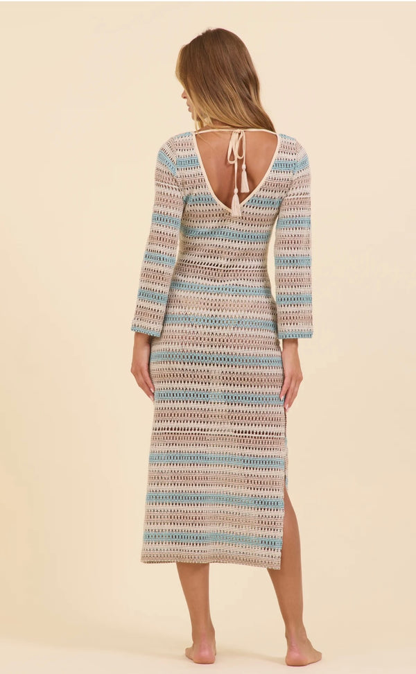 Vintage Havana Bora Bora Stripe Plunge Textured Woven Maxi Dress