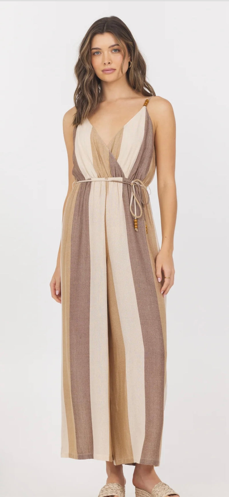 Vintage Havana Cocoa Stripe Woven Metalic Jumpsuit