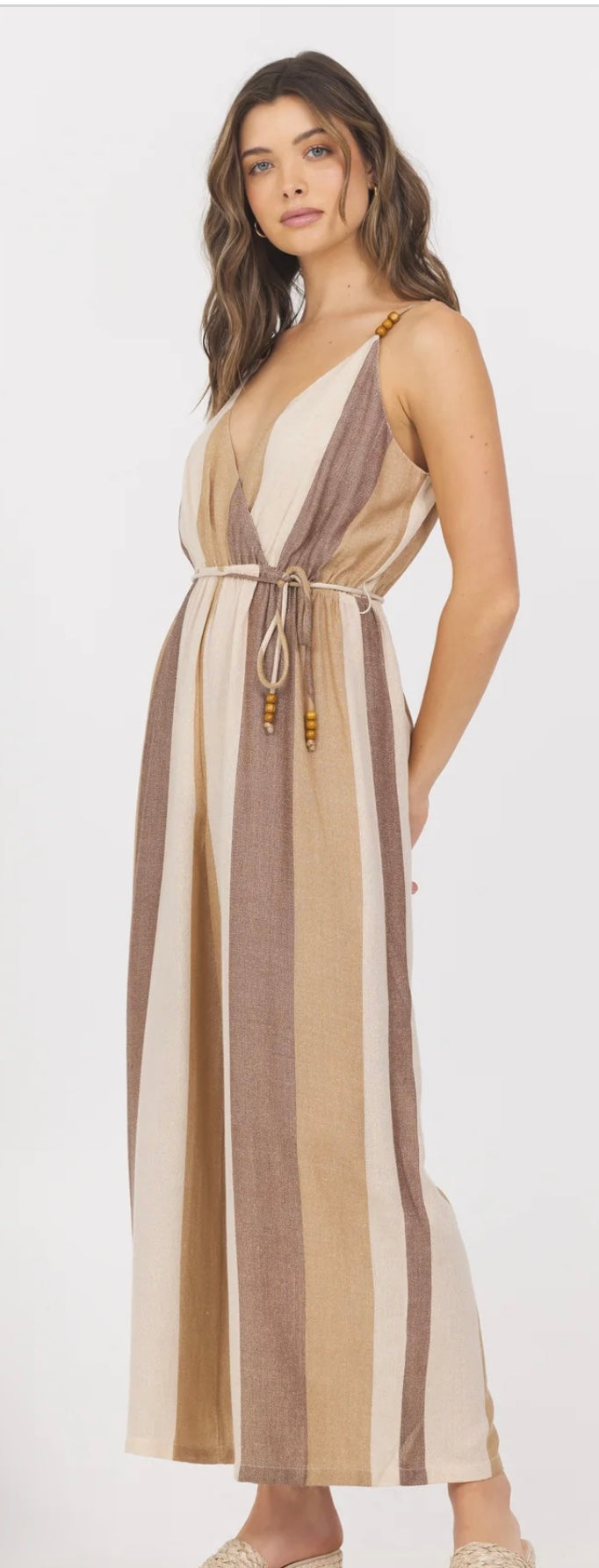 Vintage Havana Cocoa Stripe Woven Metalic Jumpsuit