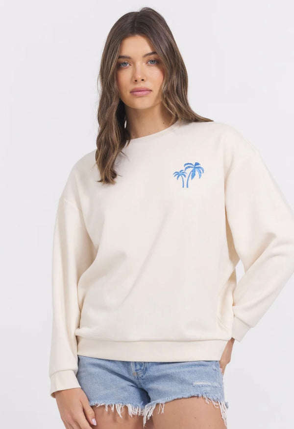 Vitage Havana Coconut Hightide Blue Surf Wash Embroidered Crewneck Top