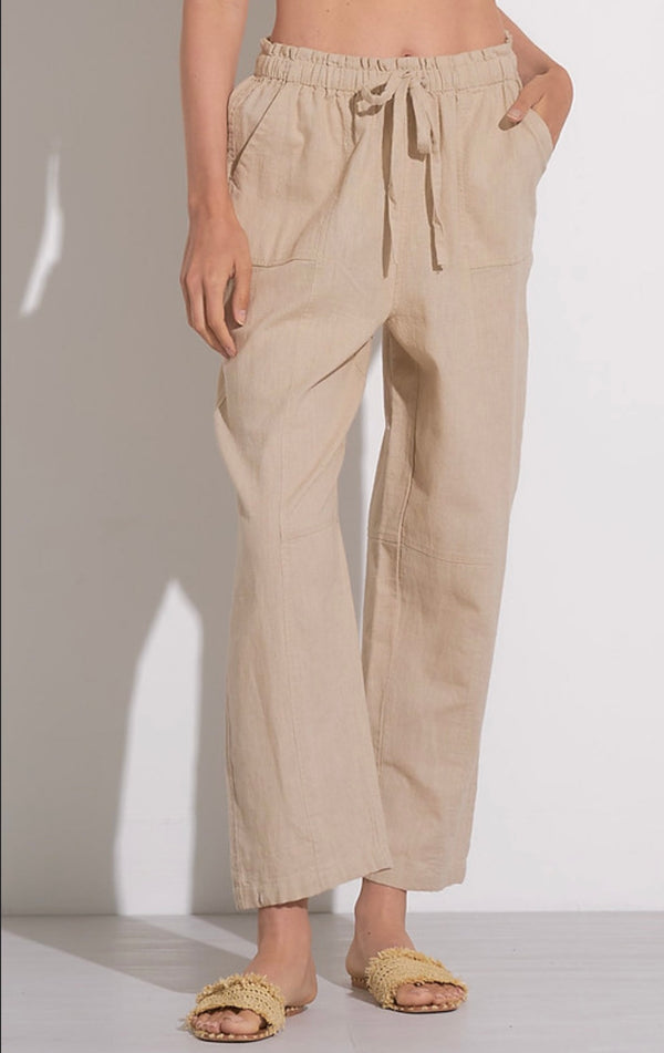 Elan Sand Tie Waist Cropped Pant