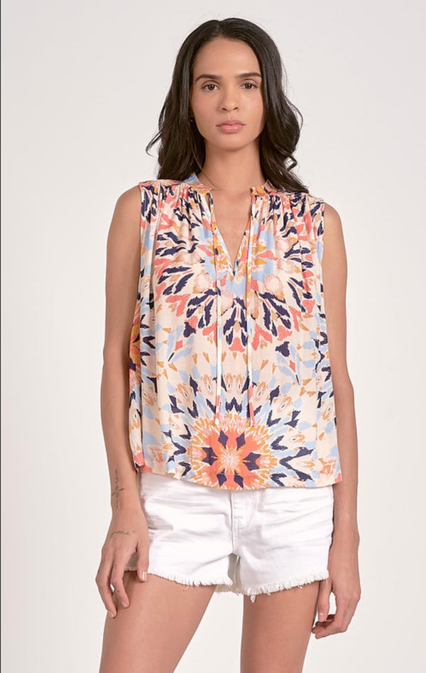 Elan Multi Kaleidoscope Print Sleeveless Neck Top