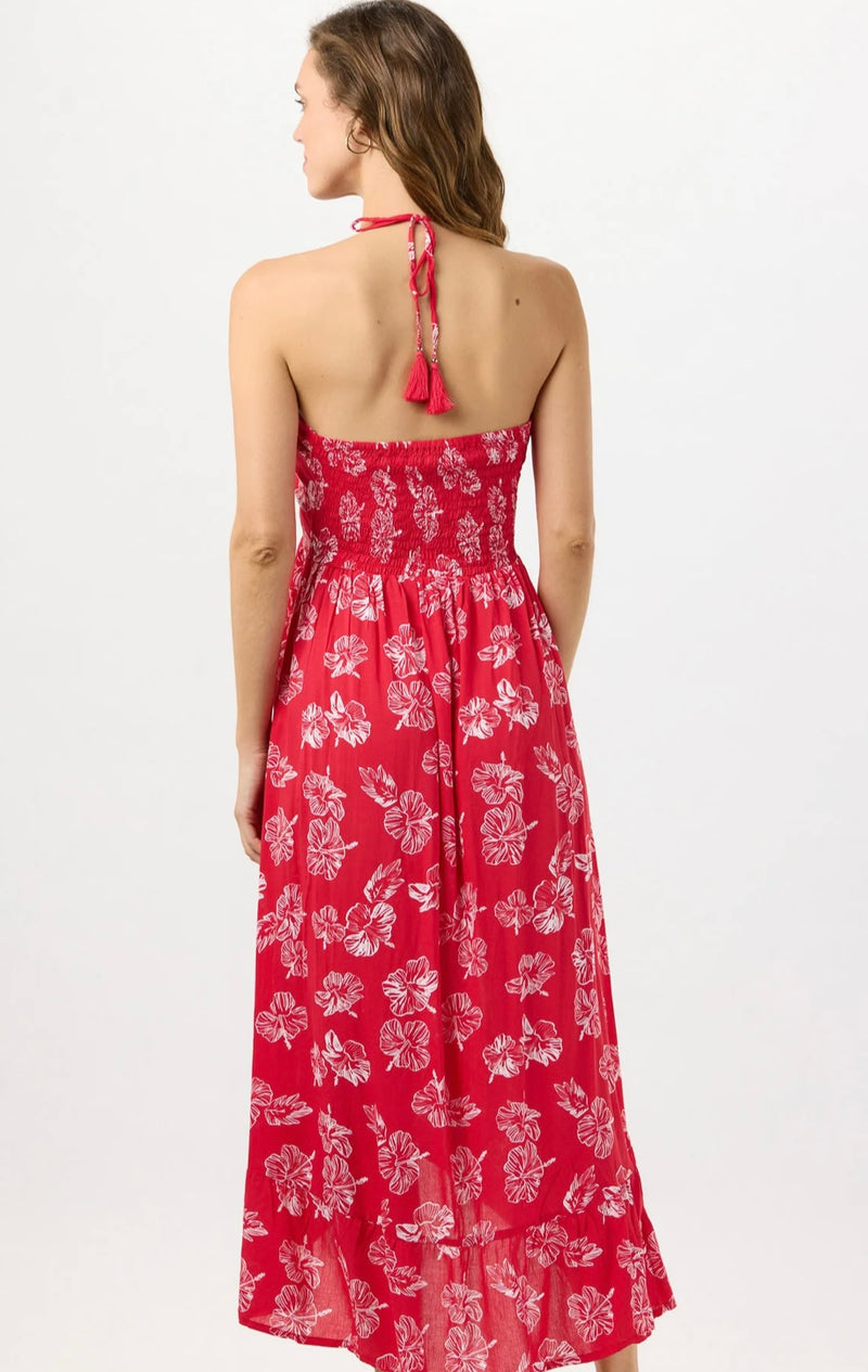 Tiare Hawaii Honolulu Red Leah Tie Front Bodice/Halter High Low Hem Maxi Dress