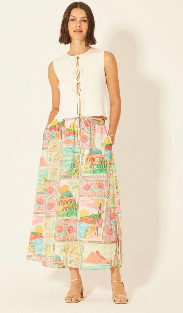 Bila 77 Capri Full Length Tie Waist Hand Beaded Tassels Harriett Skirt