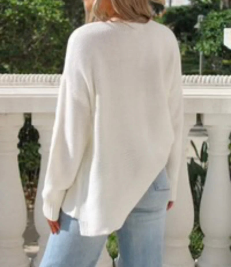 Vintage Havana White "VACAY" Embroidered Crew Neck Knit Sweater