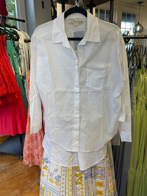 Vintage Havana White Button Up W/ Gold "Beach" on Back Top