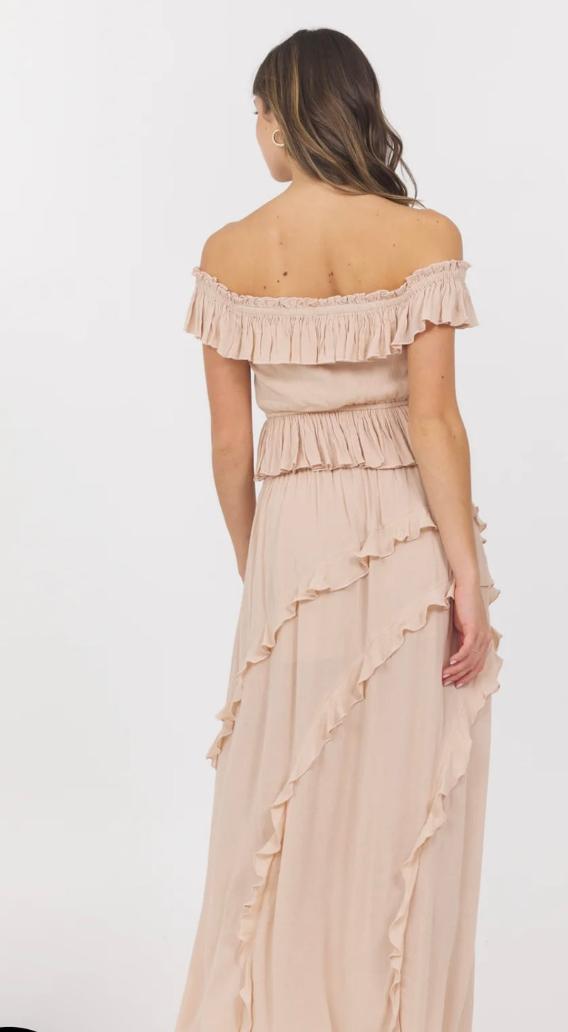 Vintage Havana Champagne Toast Ruffle Off Shoulder Top