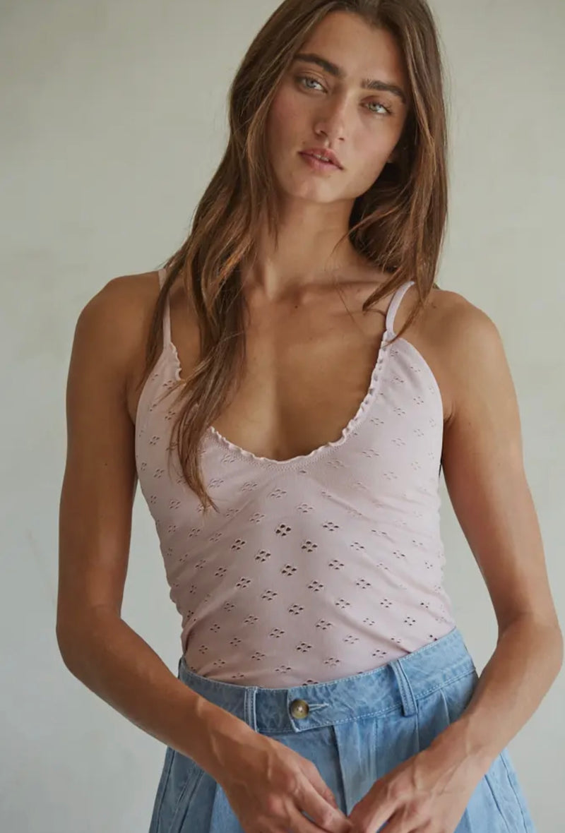 By Together Light Lilac Seamless Knit w/Eyelet Merrow Edged Cami Top