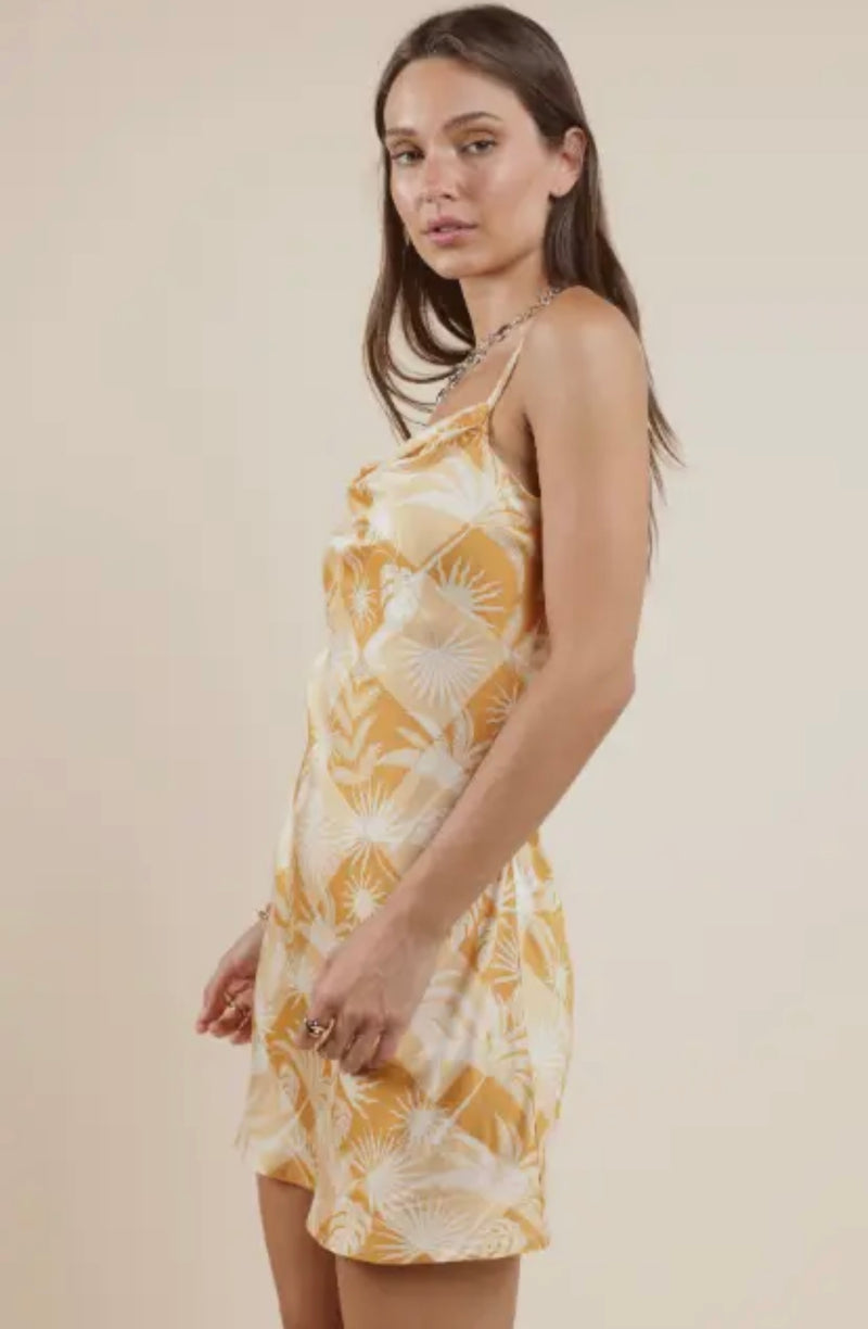Sadie & Sage Golden Cream Cowl Meck Golden Hour Mini Dress