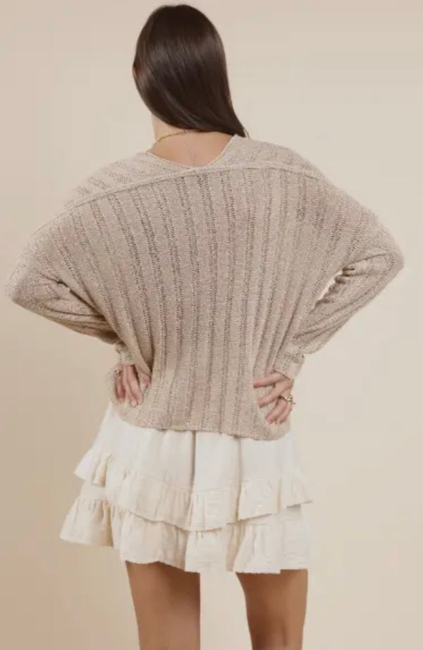 Sadie & Sage Taupe Wide Rib Knit Devon Cropped Sweater