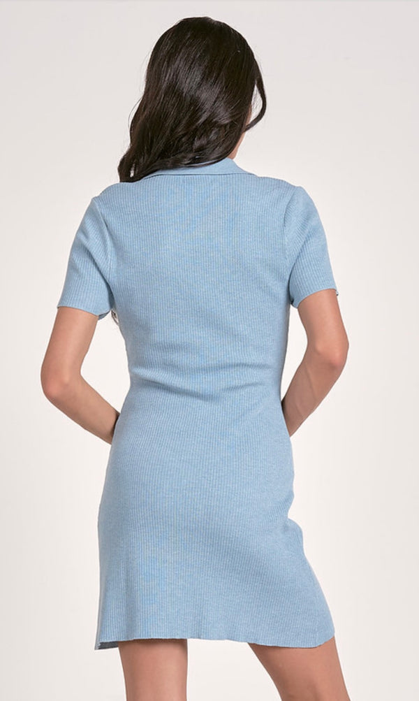 Elan Blue Faded Short Sleeve Neck Mini Dress