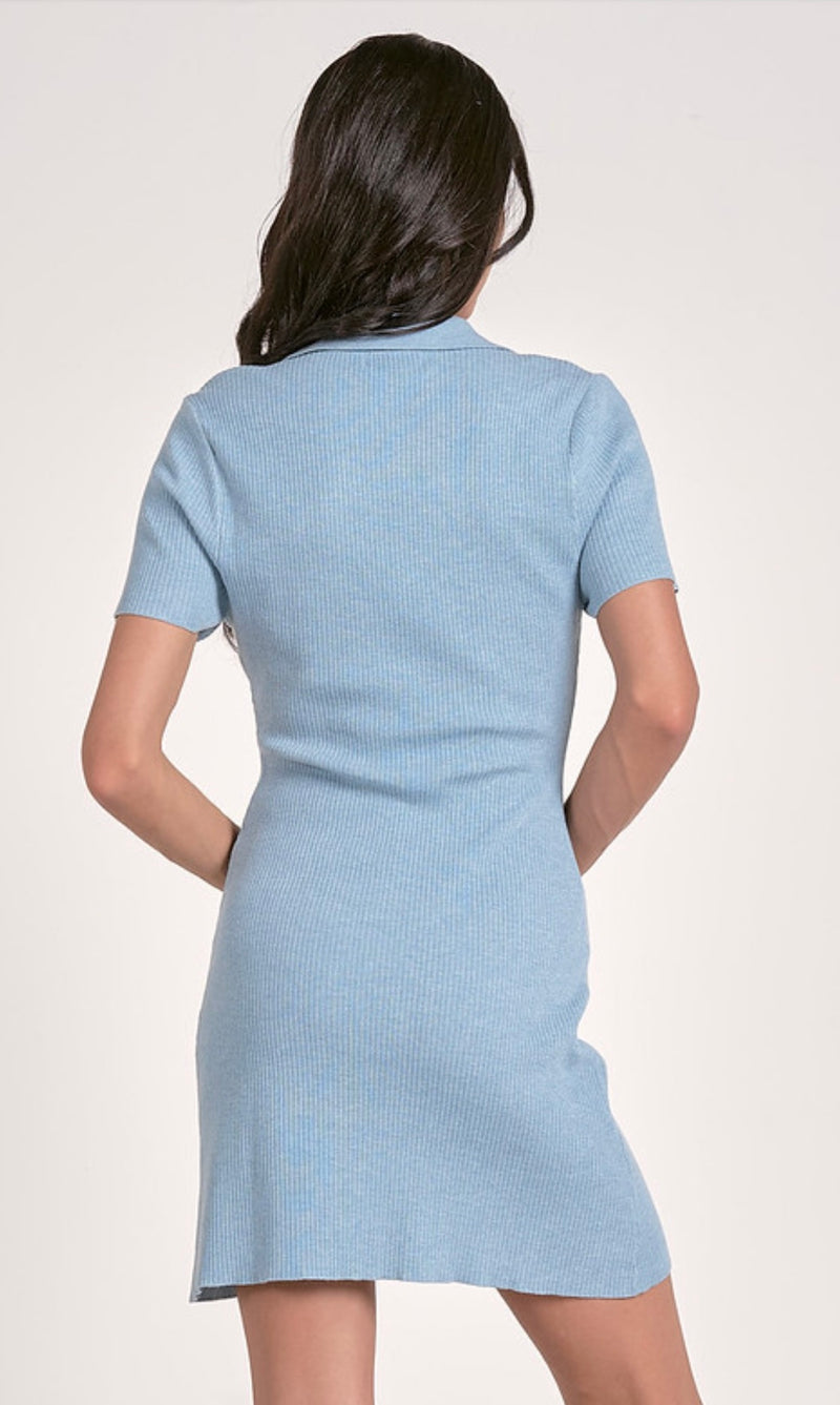Elan Blue Faded Short Sleeve Neck Mini Dress