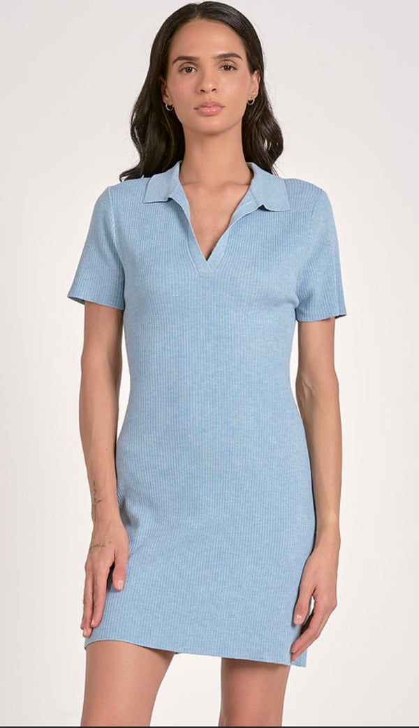 Elan Blue Faded Short Sleeve Neck Mini Dress
