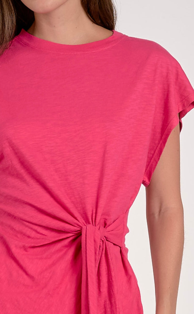 Elan Fuchsia Short Sleeve Front Sash Tie Top