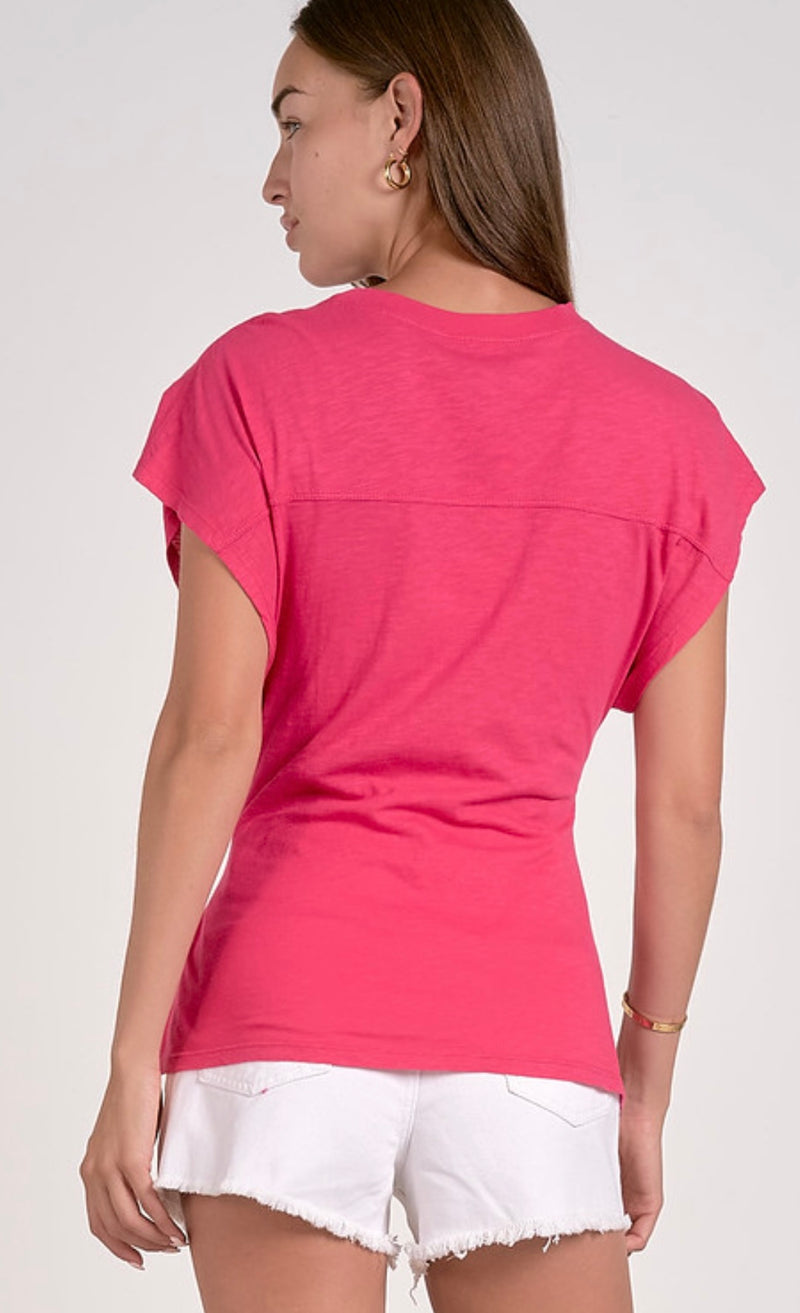 Elan Fuchsia Short Sleeve Front Sash Tie Top