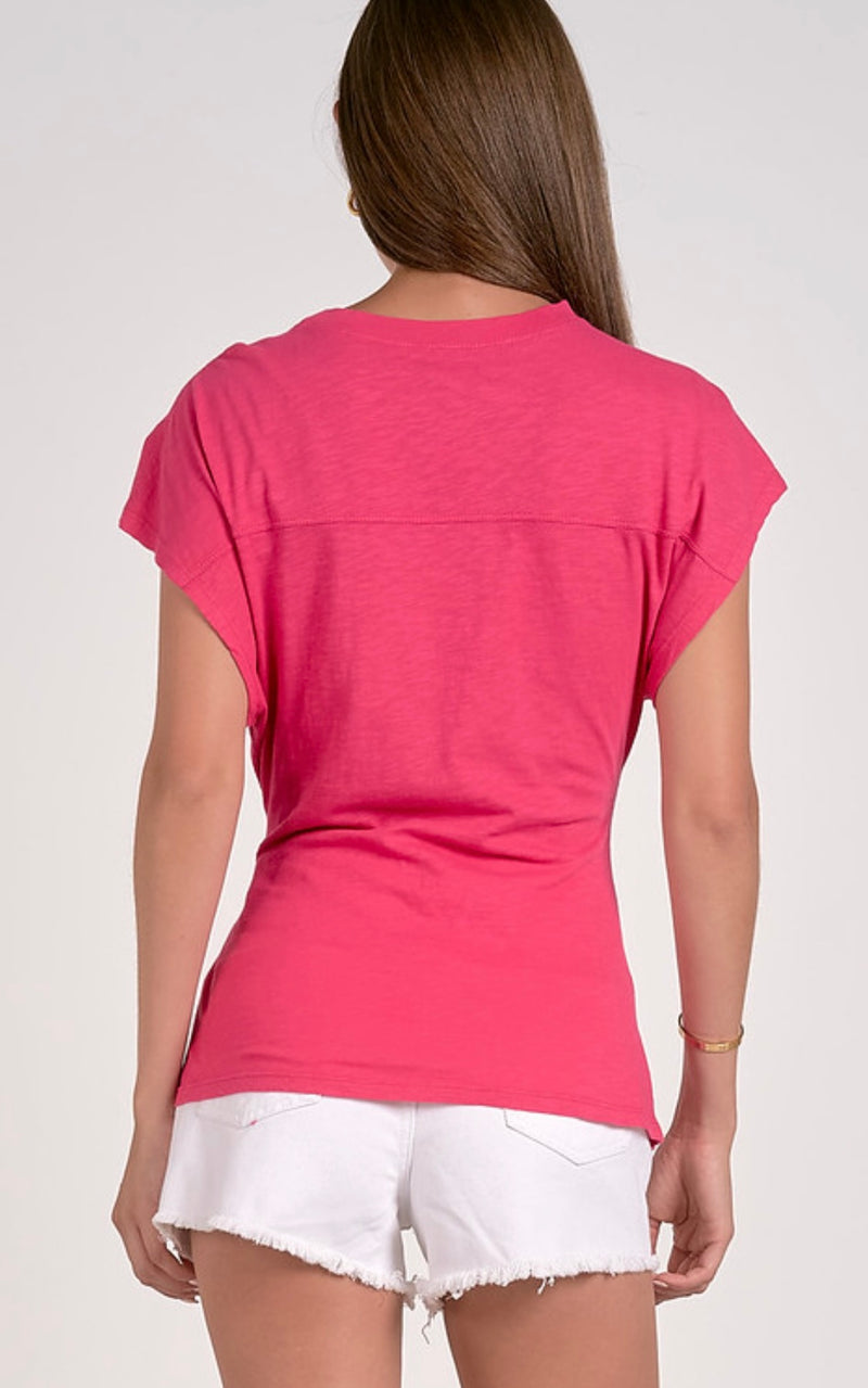Elan Fuchsia Short Sleeve Front Sash Tie Top