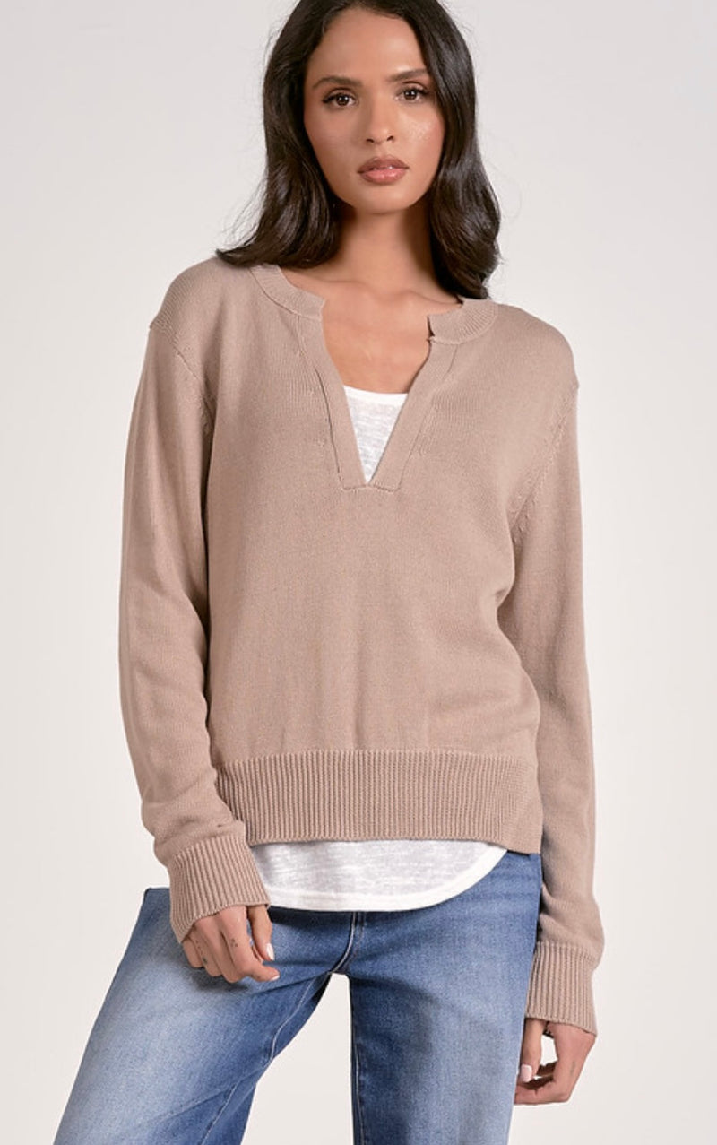 Elan Oatmeal White Long Sleeve Mix Media Sweater