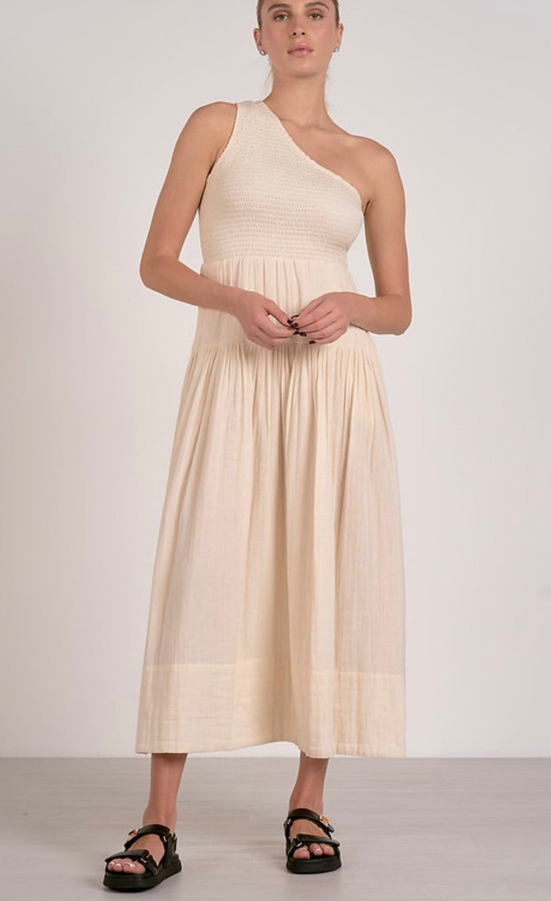 Elan Natural Smocked One Shoulder Bodice Maxi Dress