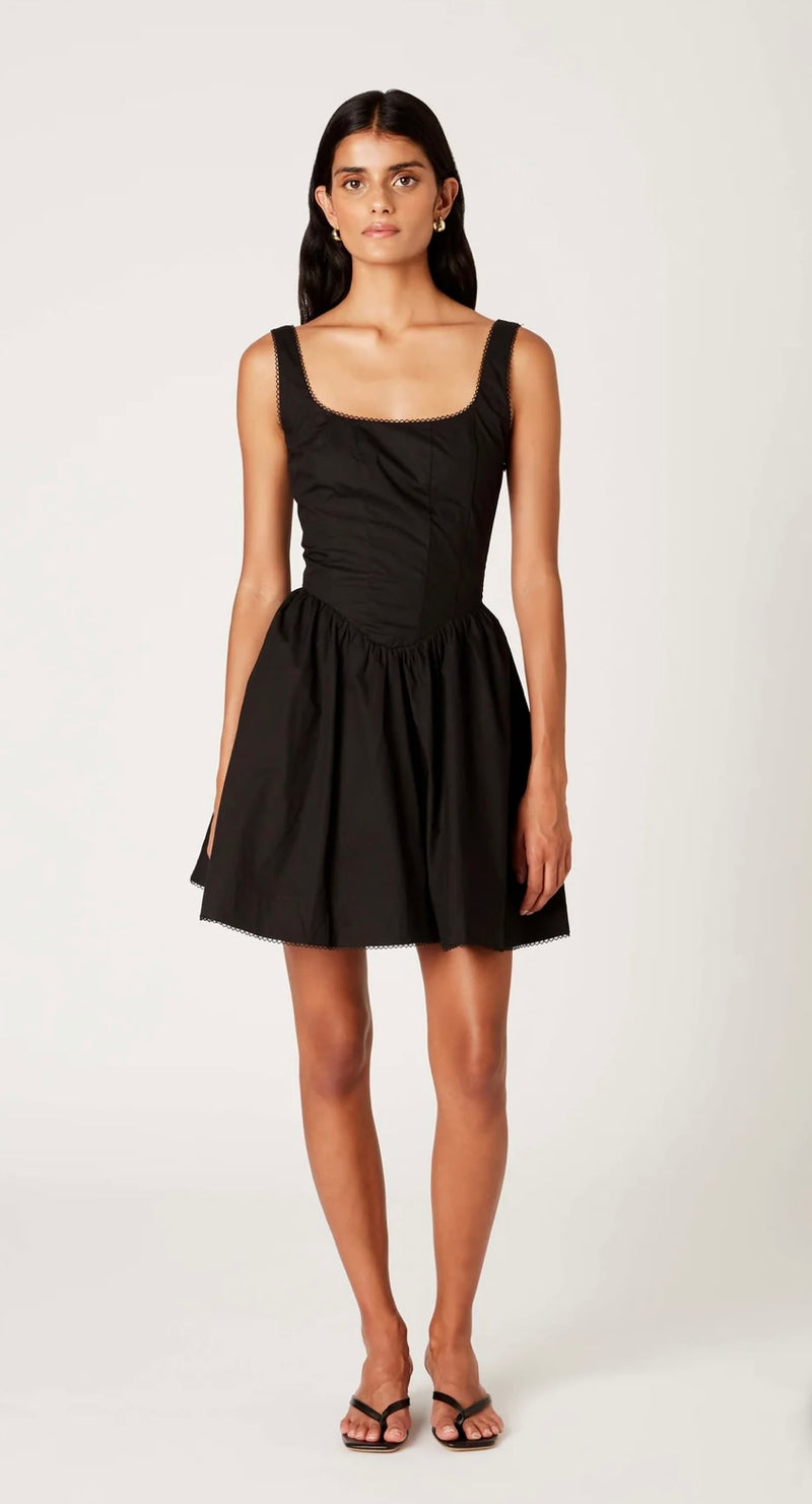NIA Black Fitted Bodice Gathered Skirt Kennedy Mini Dress