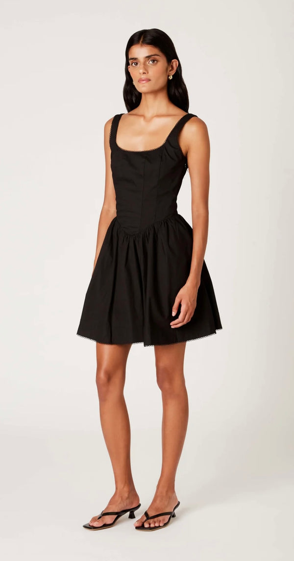 NIA Black Fitted Bodice Gathered Skirt Kennedy Mini Dress