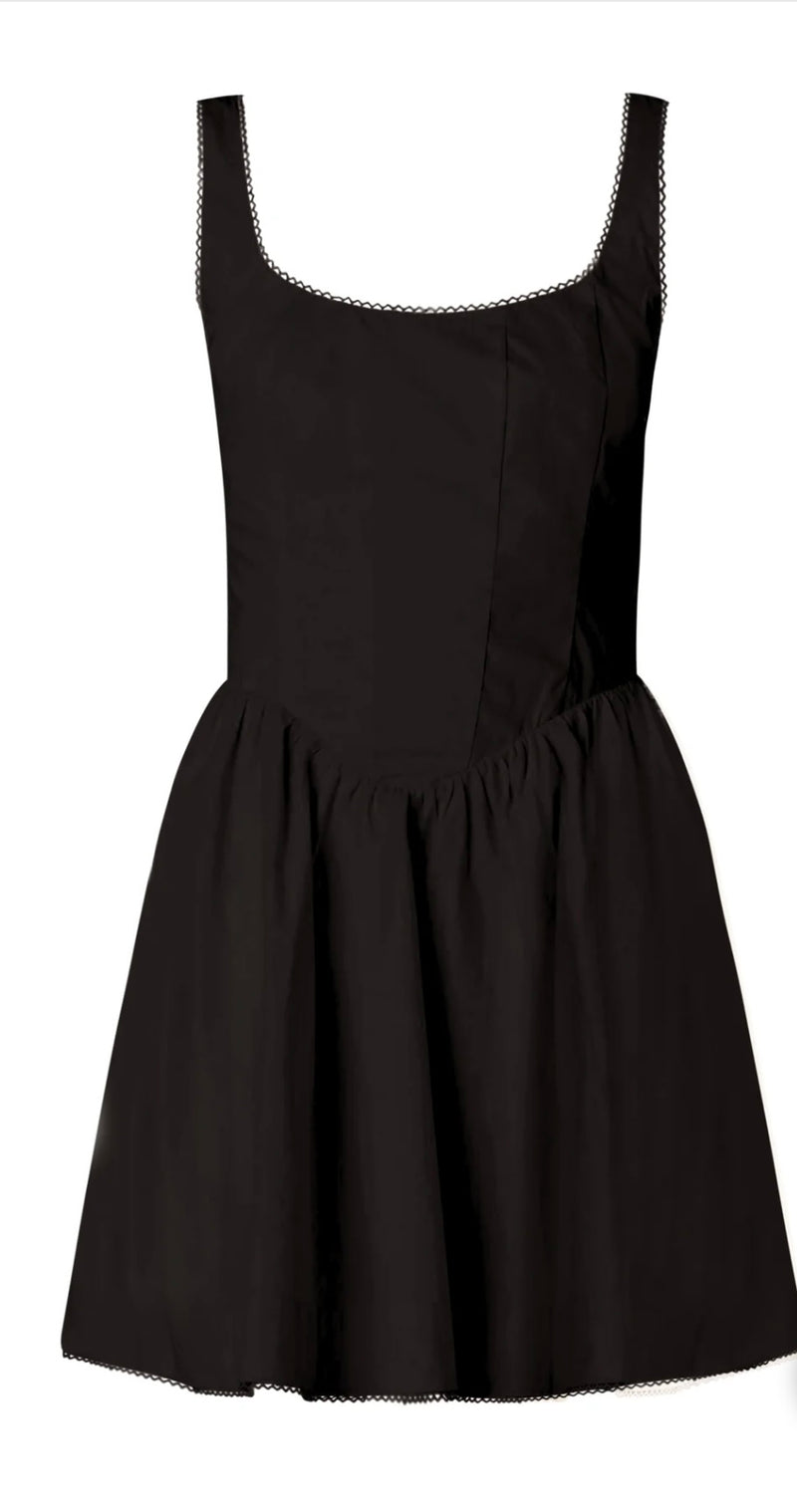 NIA Black Fitted Bodice Gathered Skirt Kennedy Mini Dress