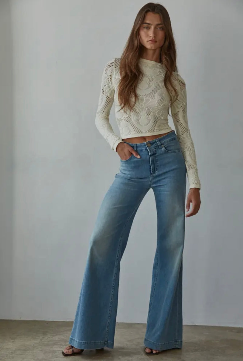 By Together Cream Seamless Jacquard Mock Neck Top
