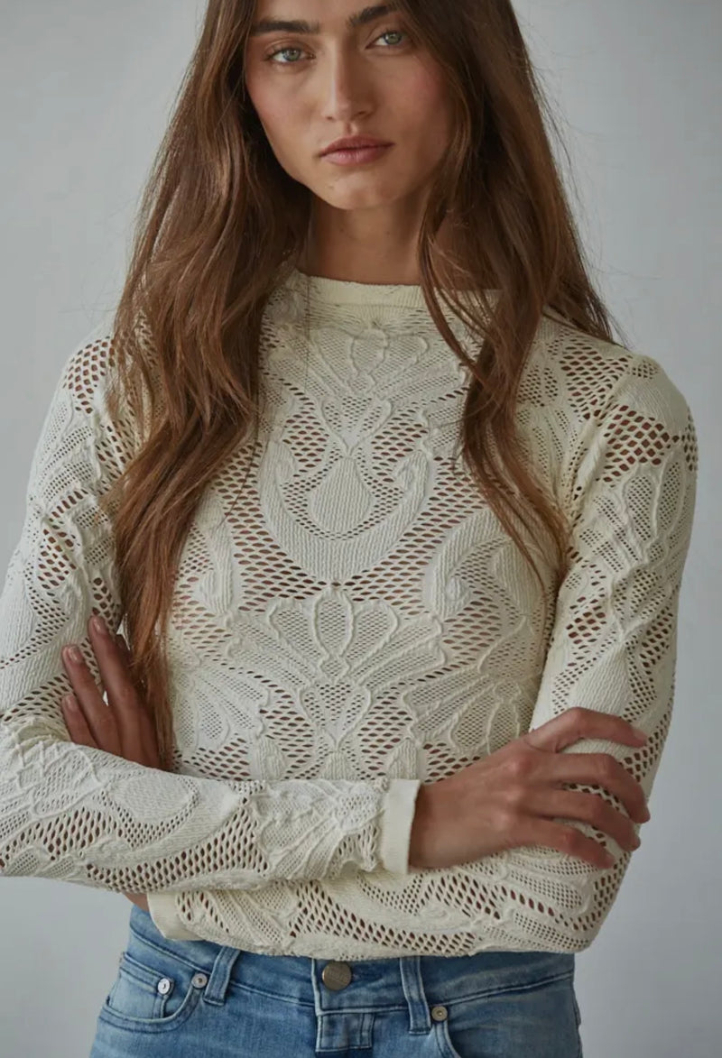 By Together Cream Seamless Jacquard Mock Neck Top