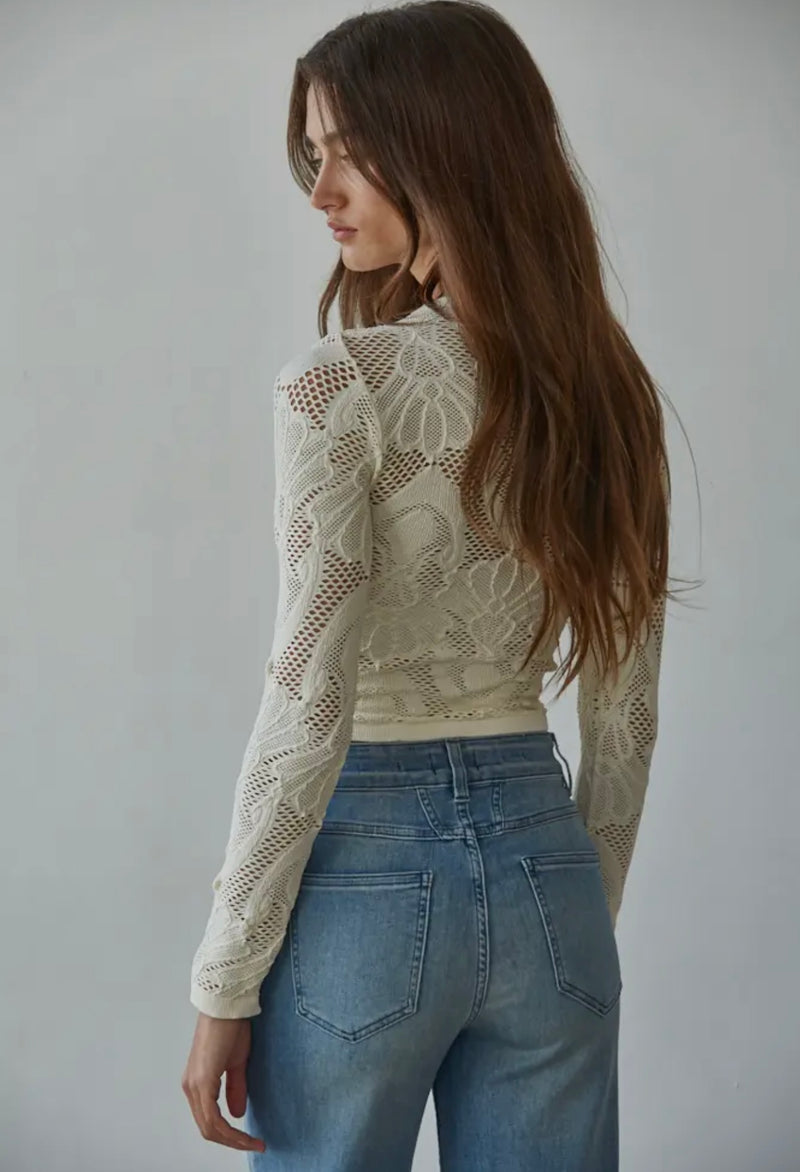 By Together Cream Seamless Jacquard Mock Neck Top