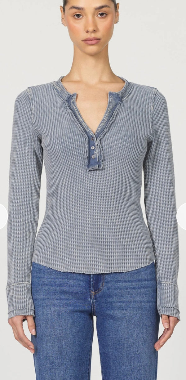 Dear John Denim Vintage Indigo Thermal 3/4 Button Up Luna Top